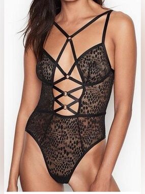 VS BLK Lace Teddy, L *P1062
